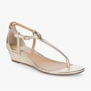 NWOT Splendid Gold T-Strap Wedge with Adjustable Ankle Strap